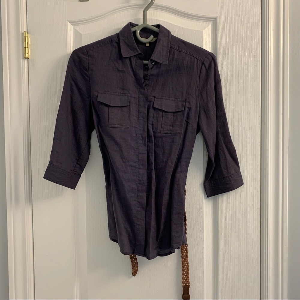 RW&Co Dark Grey Button up shirt with Belt. Size extra small.